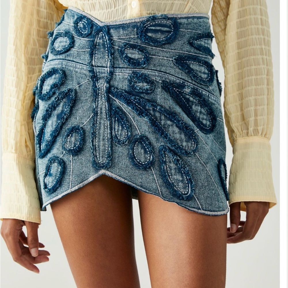 Free People Blue Asymmetrical Mini Skirt